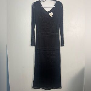 Vintage Joseph Ribkoff Black Crochet Maxi long sleeve zip dress size 8 witchy